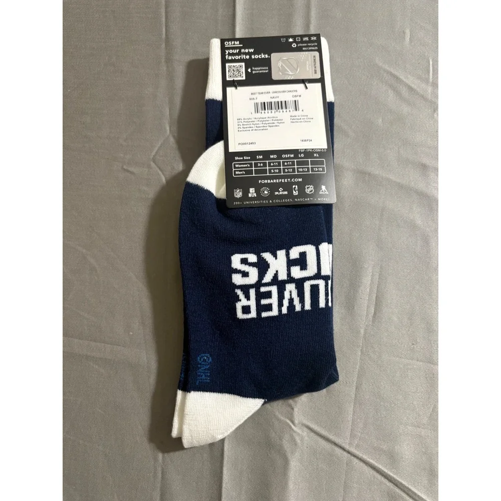 For Bare Feet Vancouver Canucks NHL Best Team Ever Socks Navy Blue OSFM New nwt